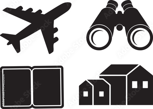 Summer vacation travel silhouette icons isolated on transparent background