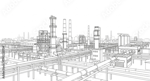 Industrial Cityscape Sketch Buildings Structures.