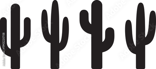 Summer desert cacti silhouette isolated on transparent background