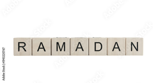 Islamic holy month spelled out with letter tiles, symbolizing Ramadan