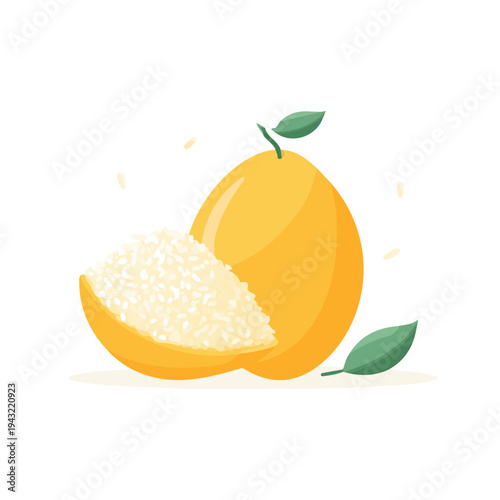 Simple flat 2D vector graphic of Mango Sticky Rice, modern icon look, displayed on a pure white background.