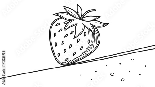 Vector illustration of minimalist sketch of a fresh strawberry with seeds on a line