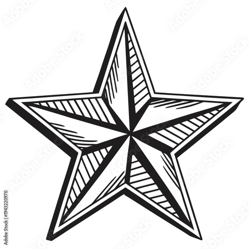 Vector illustration of stylized hand-drawn star with shaded edges illustration