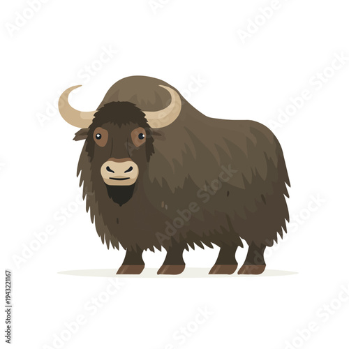 2D flat vector illustration of Yak, clean and minimal icon style, isolated on white background.