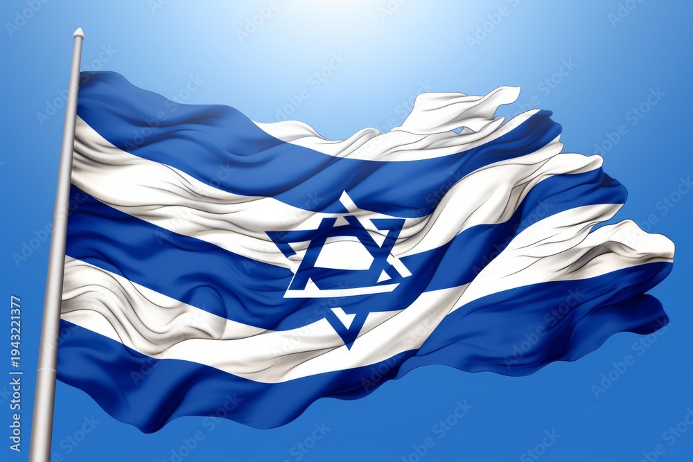Fototapeta premium Israel national flag with star of david flying proudly representing country identity and patriotism