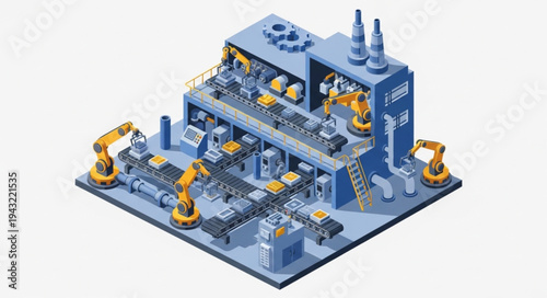 Industrial Factory 3D Model Illustration.