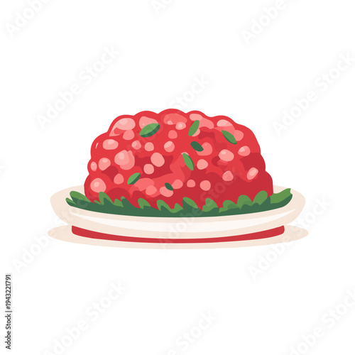 Simple flat 2D vector graphic of Steak Tartare, modern icon look, displayed on a pure white background.
