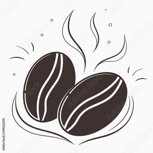 Vector illustration of steaming coffee beans illustration for cafe, beverage, or breakfast menu