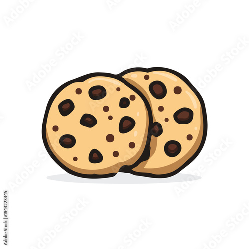Simple flat 2D vector graphic of Chocolate Chip Cookies, modern icon look, displayed on a pure white background.