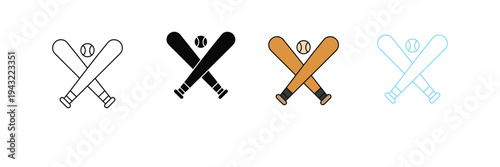 Baseball Bat and Ball Icon for Sports Equipment, Competition, and League Games. Symbol Vector Illustration.