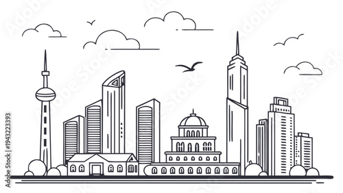 Vector illustration of shanghai city skyline outline vector illustration with oriental pearl tower