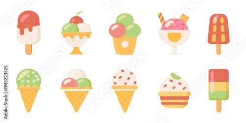 Colorful assortment of various frozen desserts and ice cream treats