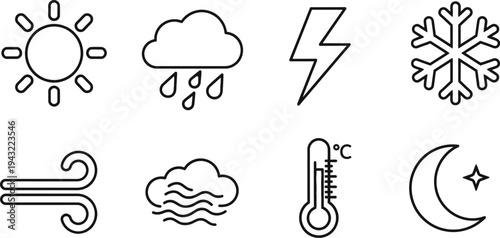 Weather icon bundle for forecasting and climate representation