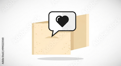 Love letter in a beige envelope with a heart speech bubble on a white background symbolizing affection and romance in communication