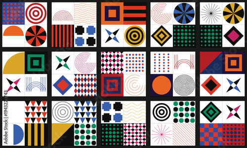 Abstract Geometric Pattern Collection Vector with Modern Shapes and Vibrant Colors for Creative Design Projects, Backgrounds, and Branding
