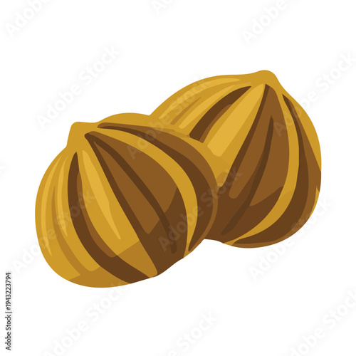 Roasted Chestnuts, modern 2D flat vector illustration in icon style, isolated on pure white background.