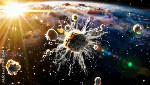 Asteroids Rushing Towards Planet Earth with Bright Sun Flare in Cosmic Space