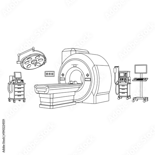 Intraoperative MRI Machine Black and White Medical Vector Illustration