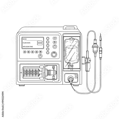 IV Cannula Intravenous Catheter Black and White Vector Icon  Medical Injection Device Line Illustration