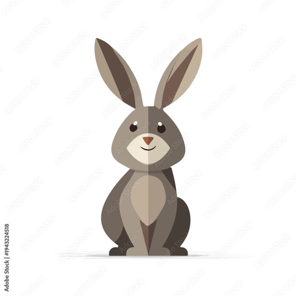 Obraz premium Flat 2D vector illustration of Rabbit, simple icon style on a clean white background.