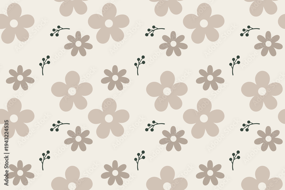 Fototapeta premium Minimal Beige Floral Seamless Pattern, Neutral Spring Flower Repeat Background