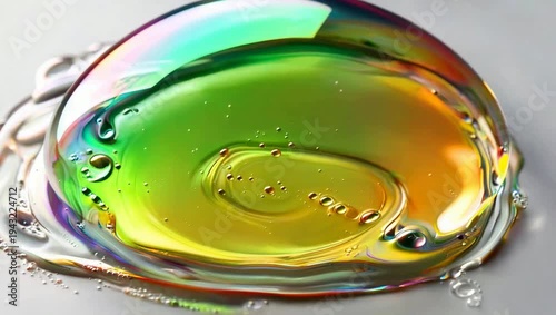 Iridescent Bursting Soap Bubble Melting into Puddle with Rainbow Colors