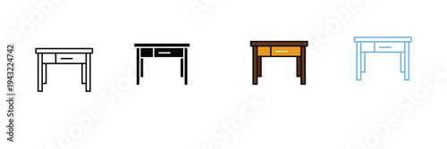 Office Desk Icon for Workspace, Study Room Furniture, and Interior Design. Symbol Vector Illustration.