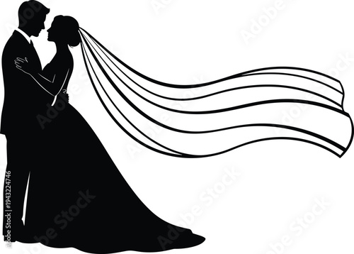 Wedding Couple Silhouette Illustration Vector Featuring Romantic Bride and Groom Pose, Marriage Symbol, and Marketplace Success for Creative Projects