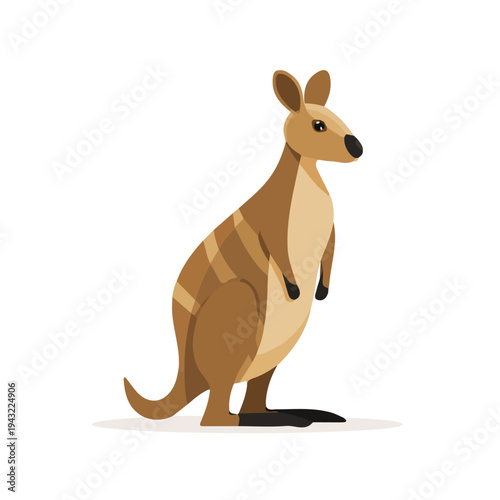 Modern flat 2D vector illustration of Wallaby, clean and minimal design, isolated on white background.