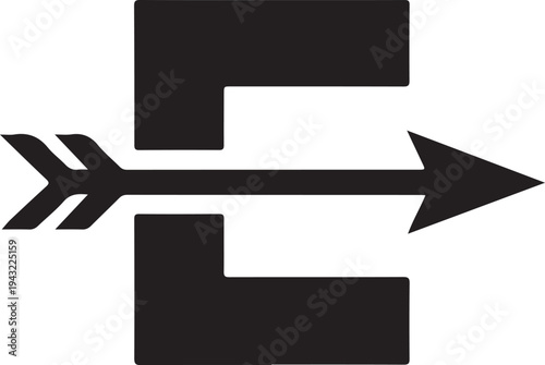 A black arrow with rectangular shapes on both sides pointing to the right minimalist
