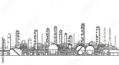 Industrial Factory Complex Line Drawing.