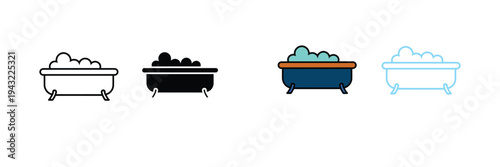 Bathtub Icon for Bathroom Interior, Relaxation, and Hygiene. Symbol Vector Illustration.