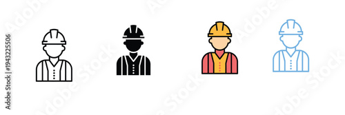 Construction Worker Icon with Safety Helmet for Engineering and Industrial Projects. Symbol Vector Illustration.