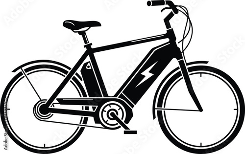  Electric bicycle silhouette vector illustration, eco friendly e bike transportation icon, modern battery powered bike symbol, sustainable urban mobility vehicle design