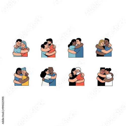 Diverse Couples Hugging Each Other Illustration.