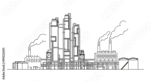 Industrial Factory Complex with Smokestacks.