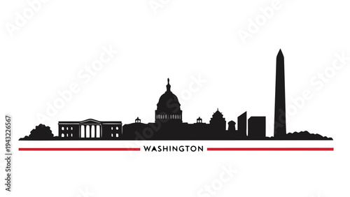 Vector illustration of washington dc city skyline silhouette illustration with famous landmarks