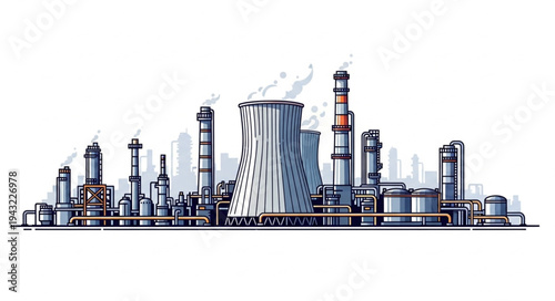 Industrial Factory Complex with Towers.