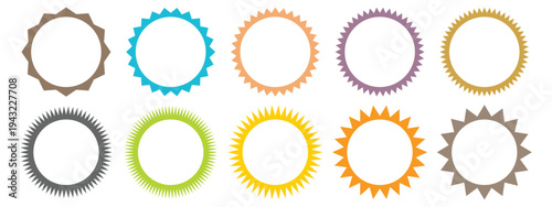 set of colored sunburst sale sticker. colored star shape sale badges. special offer badges. price tag, shopping level symbol vector illustration.