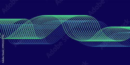 Abstract glowing wave lines on dark blue background. Dynamic wave pattern. Modern flowing wavy lines. Futuristic technology concept. Suit for banner, poster, cover, brochure, flyer, website