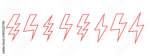 set of outline thunder bolt. red outline lightning bolt icon. electric thunderbolt dangerous symbol vector illustration.