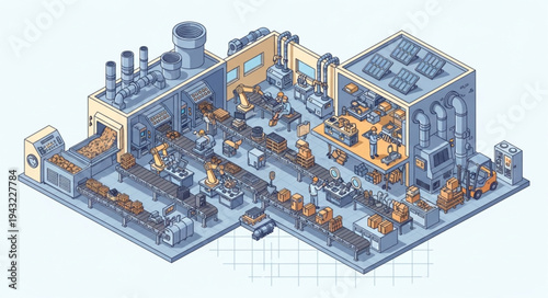 Industrial Factory Isometric Illustration.