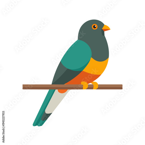 Trogon in a clean 2D flat vector icon style, minimal and simple, set on a plain white background.