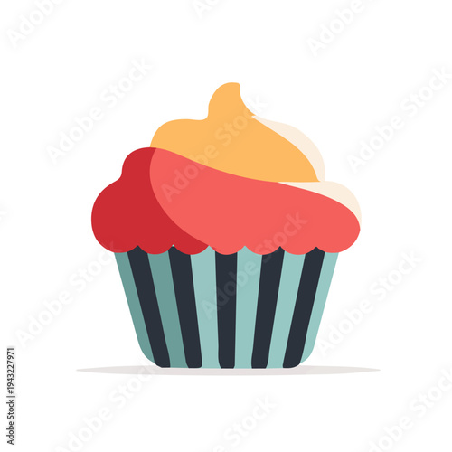 Cupcake, modern 2D flat vector illustration in icon style, isolated on pure white background.
