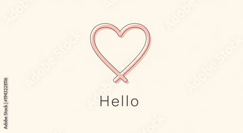 Heart shaped symbol with 'hello' greeting on white background for friendly communication and affectionate expression