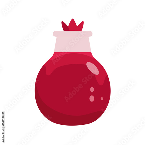 Modern flat 2D vector illustration of Pomegranate Juice, clean and minimal design, isolated on white background.