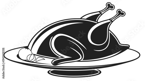 Vector illustration of roasted turkey or chicken on platter for thanksgiving or christmas dinner