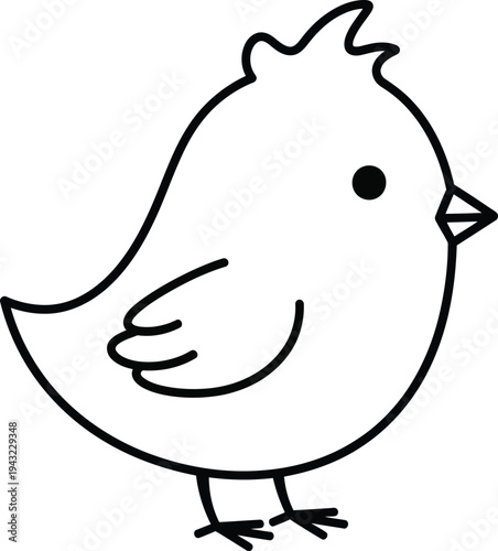 A cheerful, small baby bird is drawn with thick, simple black lines showing its small beak and crest.