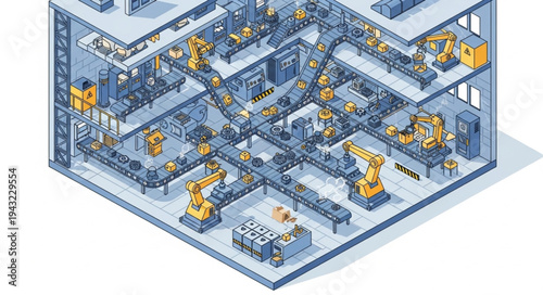 Industrial Factory with Robotic Machines.