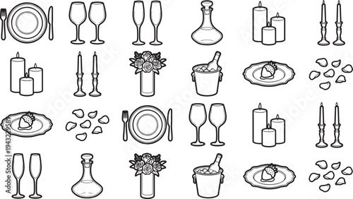 Elegant illustration of dinner setup and festive decorations, a symbol of joyful celebration. 